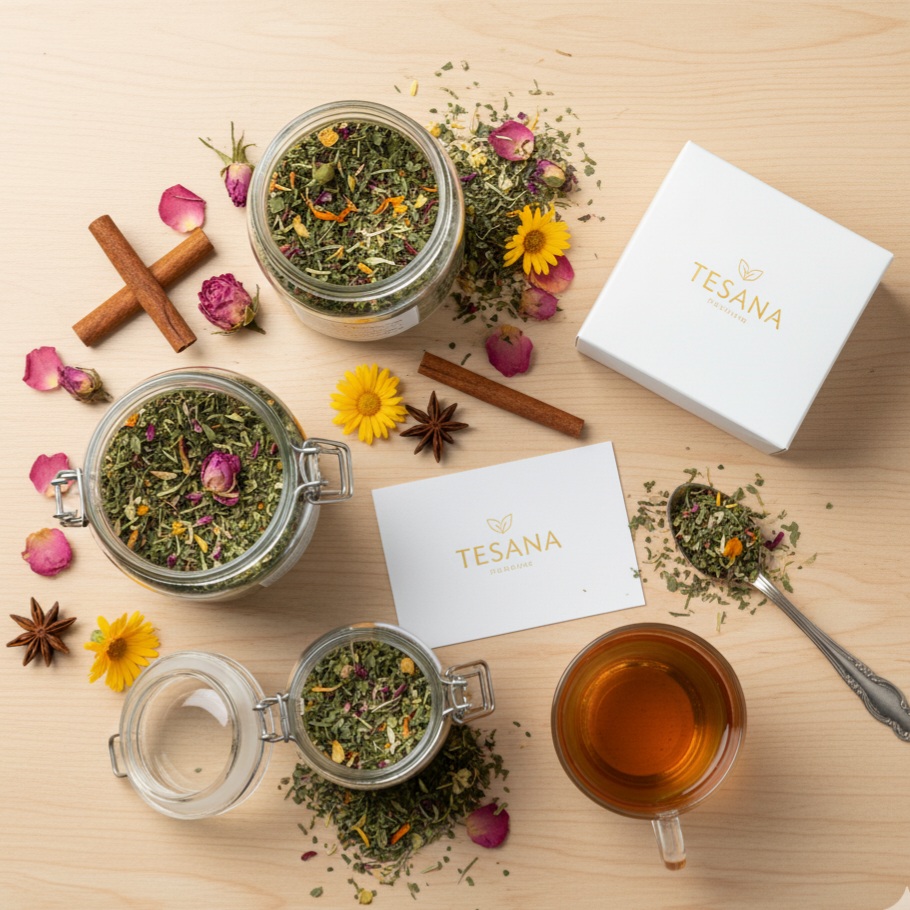 Tesana packaging flatlay
